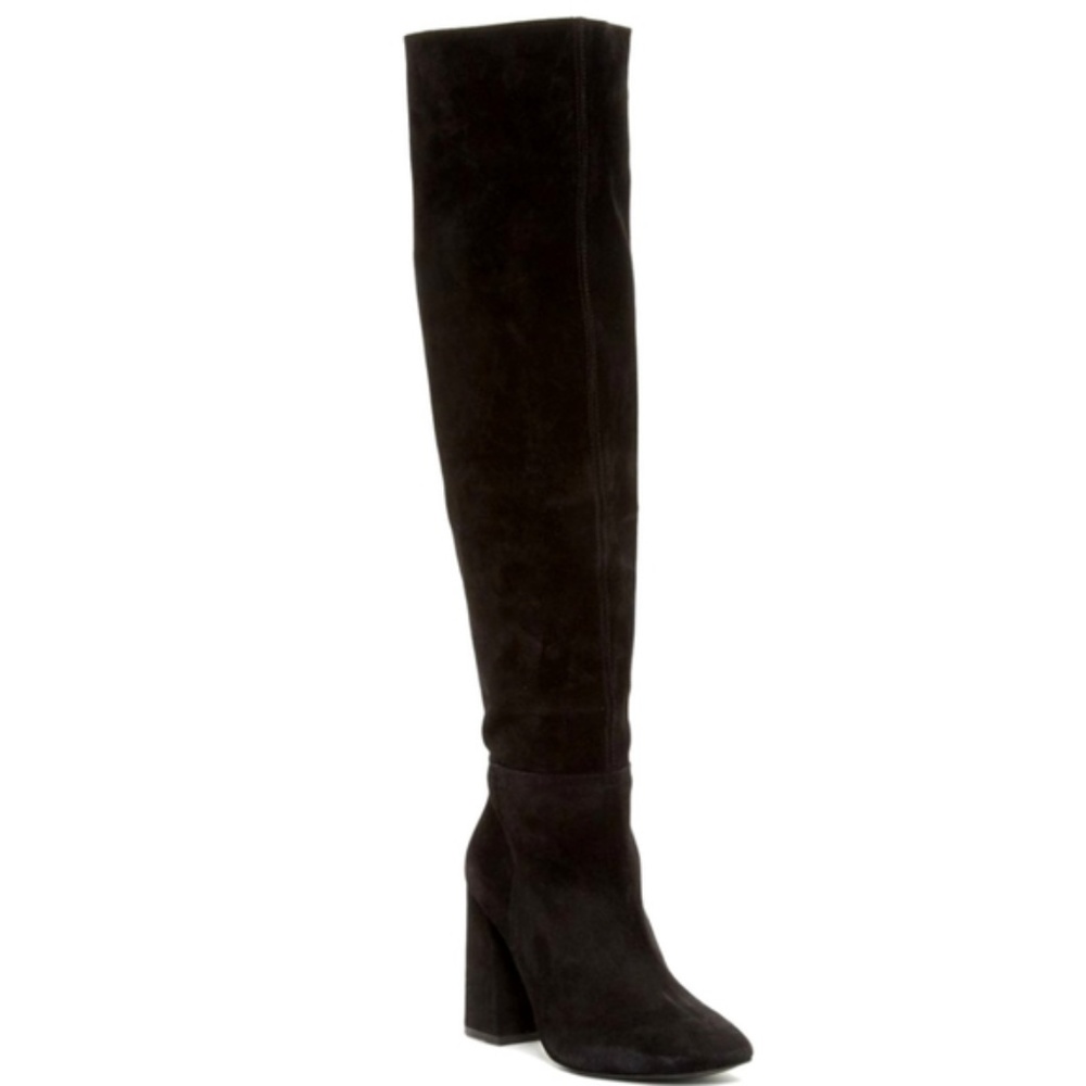Free People Black Over-the-Knee Suede Block Heel Boots